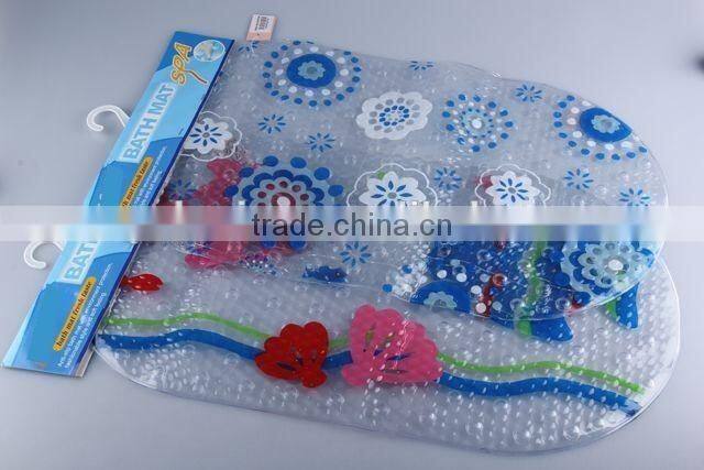 Oval Transparent pvc printed anti slip bath mat