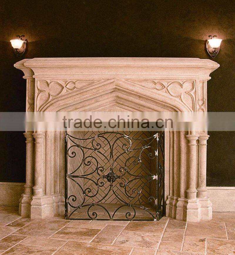 Hand carving natural stone limestone fireplace mantel for sale