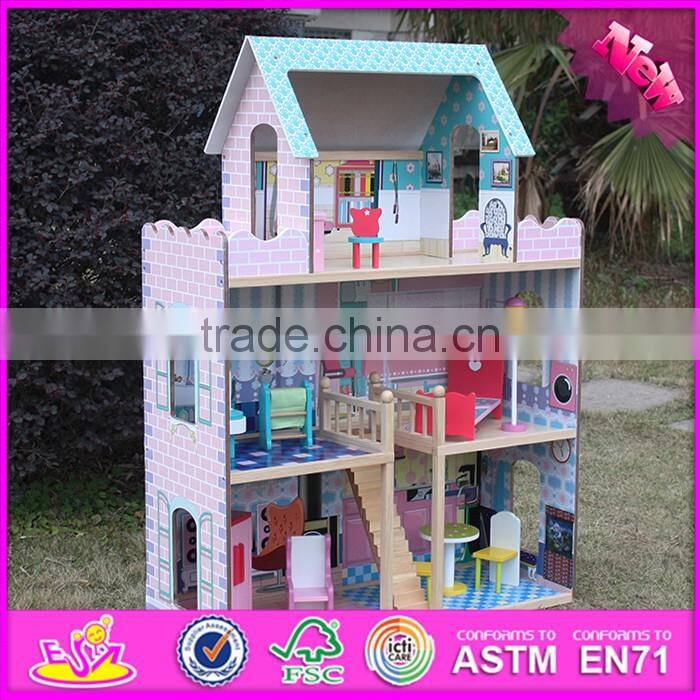 2017 New products lovely children wooden large dolls house W06A037