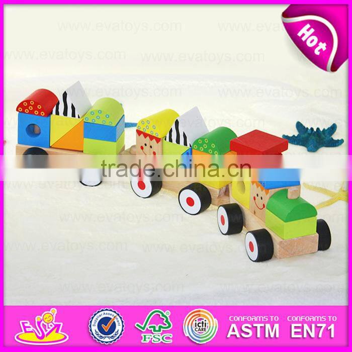 2015 New intelligence pull line blocks toy,kids wooden toy wooden block pull toy,Line Pull Building Block toys (Train) W05C009
