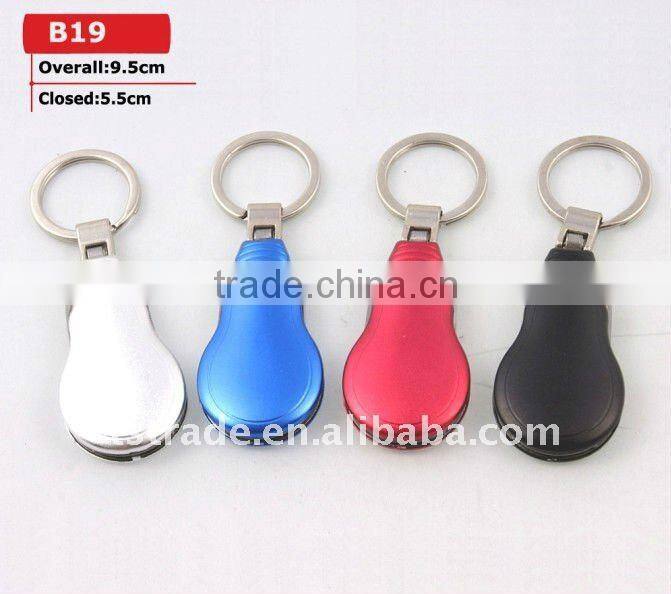 2014 Promotion Mini multi aluminium oxide LED metail gift pocket keychain knife tools B19