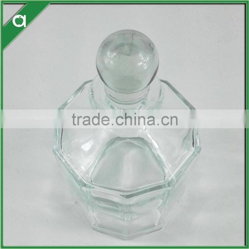 Decahedral glass bottle for 250ml reed diffuser with glass stopper D8cm, H11.6cm