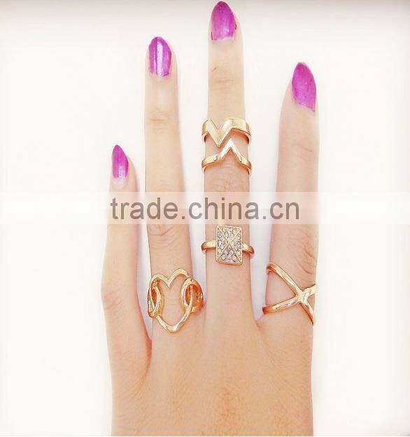 wholesale fashion jewelry gold finger ring set midi ring set
