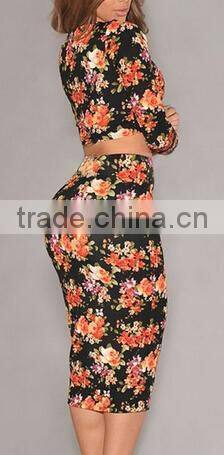 new women summer custom artistic floral print Romper and jumpsuit Women's two piece crop top and pants set