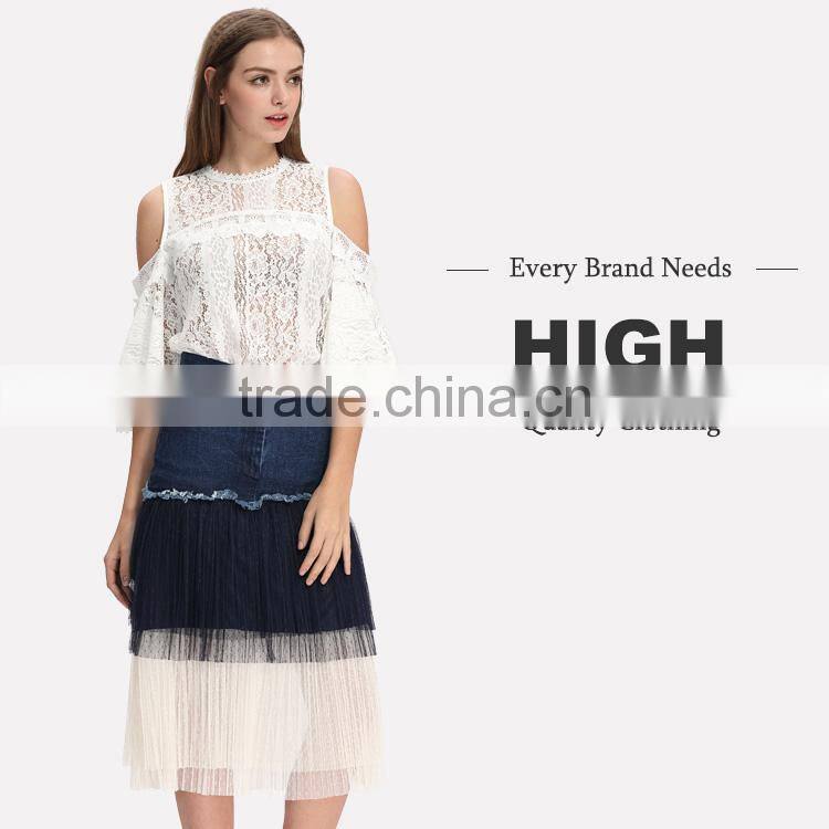 Domin women fashion jean denim skirts with mesh