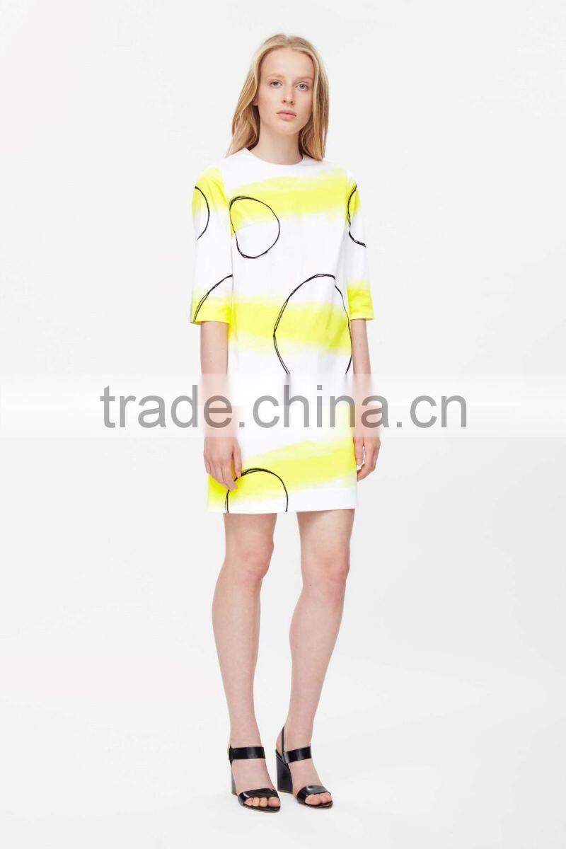 latest 3/4 sleeve cotton printed dress ladies western dress designs