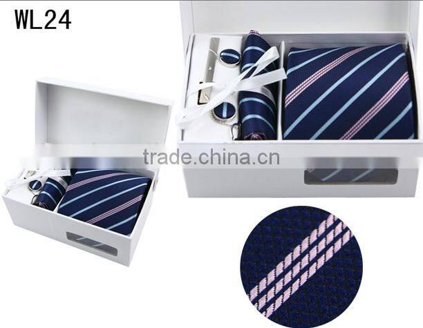 WL-24 100% polyester new pattern tie set with cufflink hanky