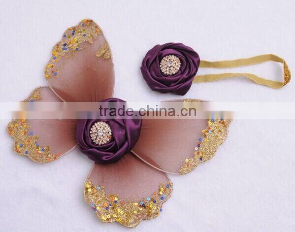 2016 popular boutique new born baby wings and flowers and headband sets photography props