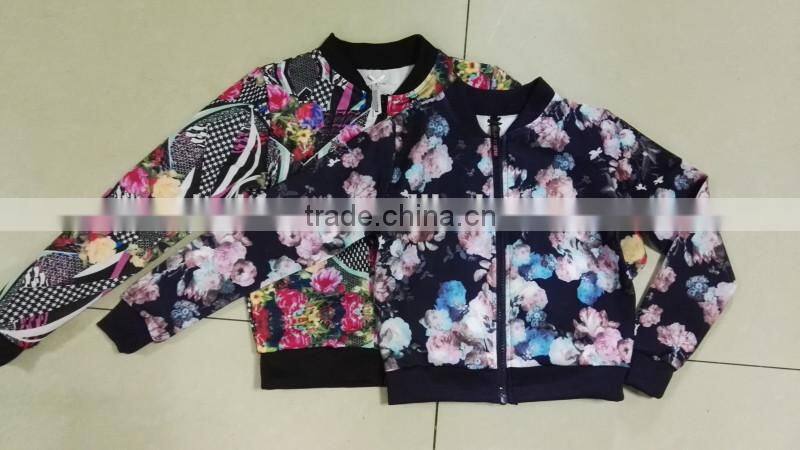 Yiwu stocks lots girl's fashion long sleeve printed jacket