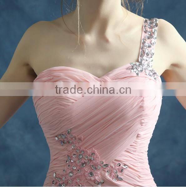 sexy long one shoulder beaded nude mother evening dress