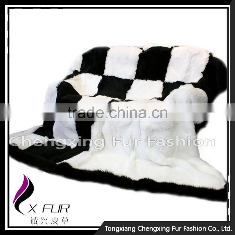 CX-D-118 Promotion Gift Blanket Rabbit Fur Blanket Soft Warm Throw Blanket with Fox Trim
