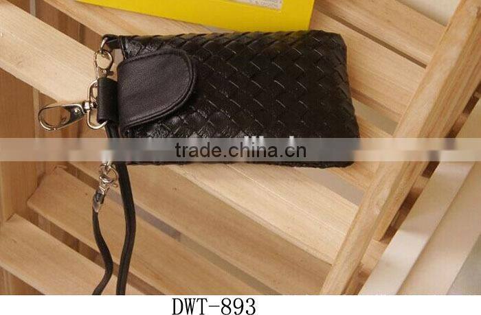 New braided Popular pu cell phone pouch for mobile money credit card