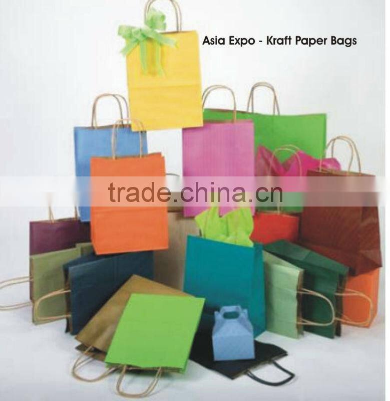White Kraft Paper Bags printed with logo with twisted paper handles
