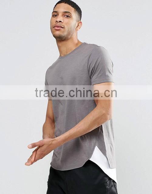 High quality plain super longline scoop curved hem t-shirt men