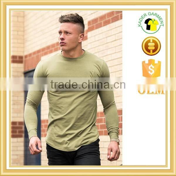 Cotton spandex crew neck long sleeve slim fit gym t shirt