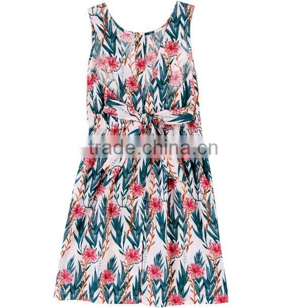 High quality summer flower printed mother daughter matching dress