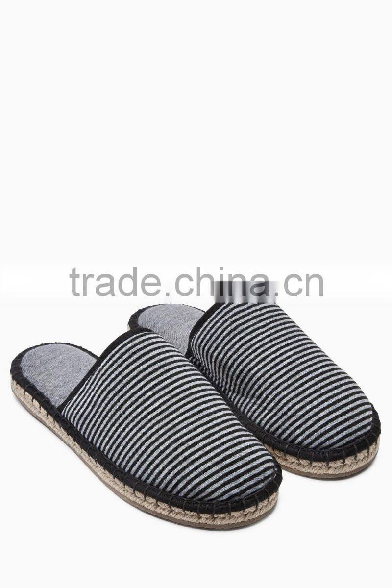 t160434 Grey/Black Stripe Espadrille Mule Slippers indoor slipp