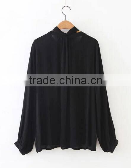 Runwaylover EY2356B Hot Sale 2017 Ladies Elegant Stand Collar Loose Blouse
