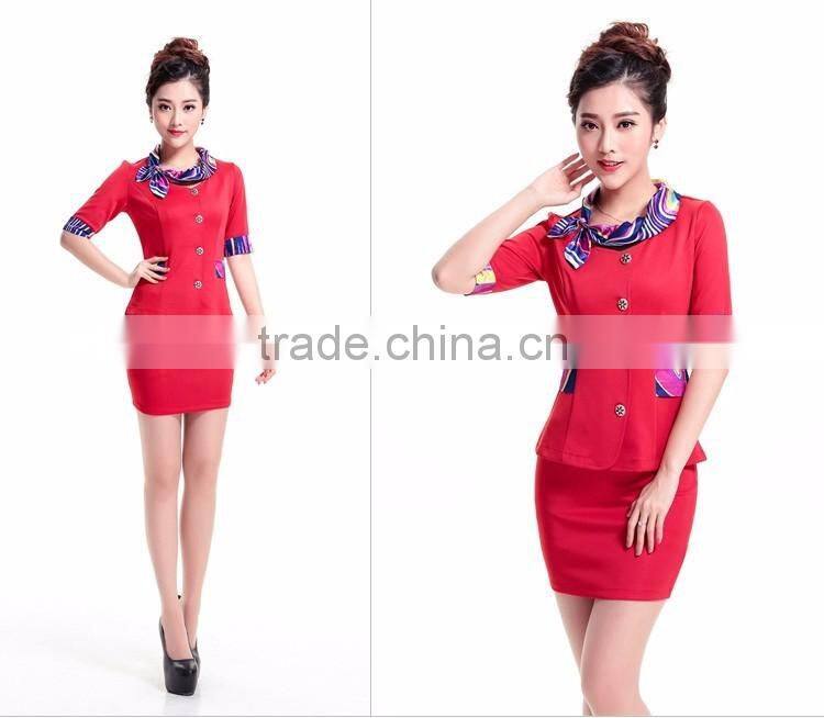 2016 Juqian Fashion design custom colours airline stewardess uniform