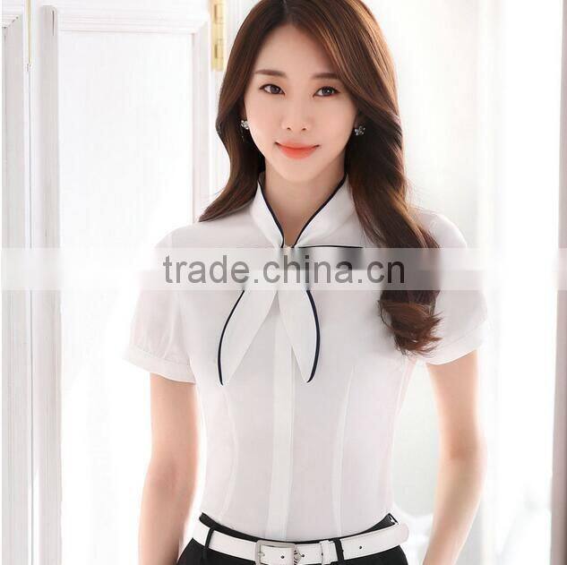 white and blue colour hot-selling latest office blouse patterns formal sexy blouse tops