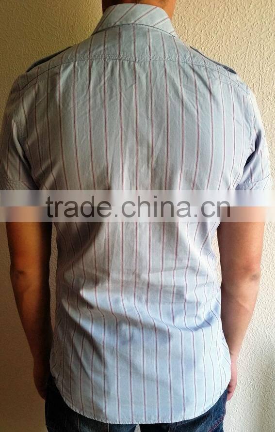 Man's Light Blue, white, Red Striped Short Sleeve Casual Shirt