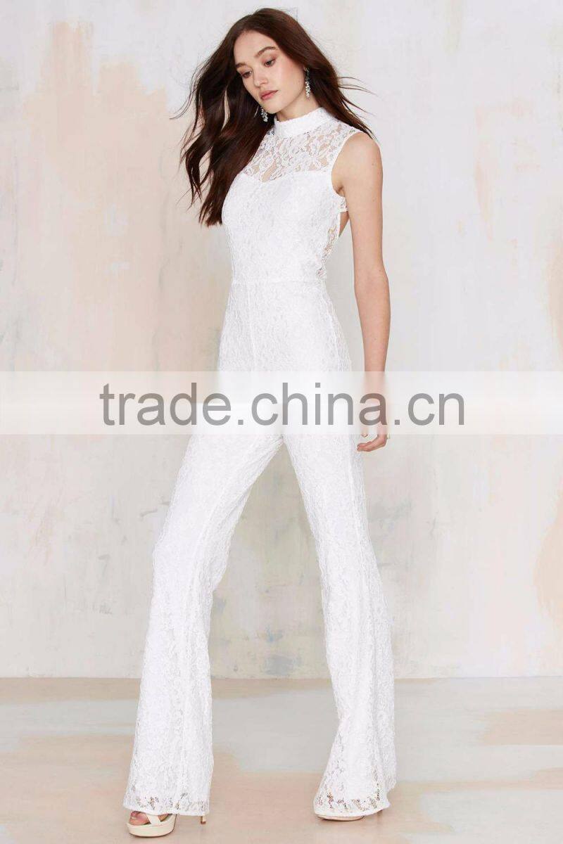 Elegant partially lined mock neck jumpsuit fashion back cutout onesie adult jumpsuit