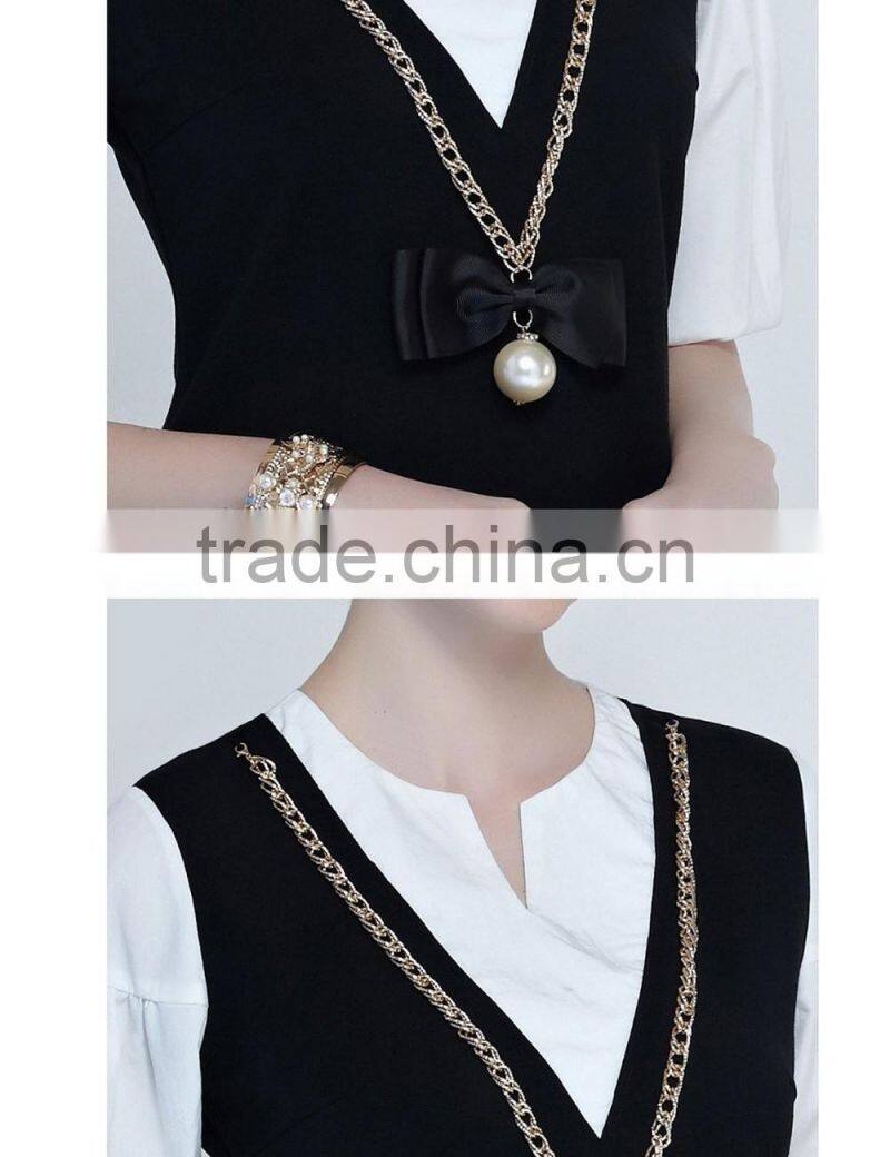 V-neck half sleeve two pieces plus size short dress guangzhou 2016 summer dress fashion lady dress