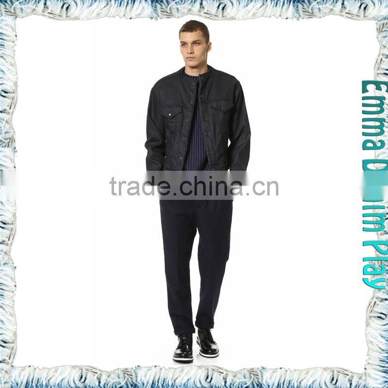 Men's Black Leather Look Denim Jacket Airport Fashion