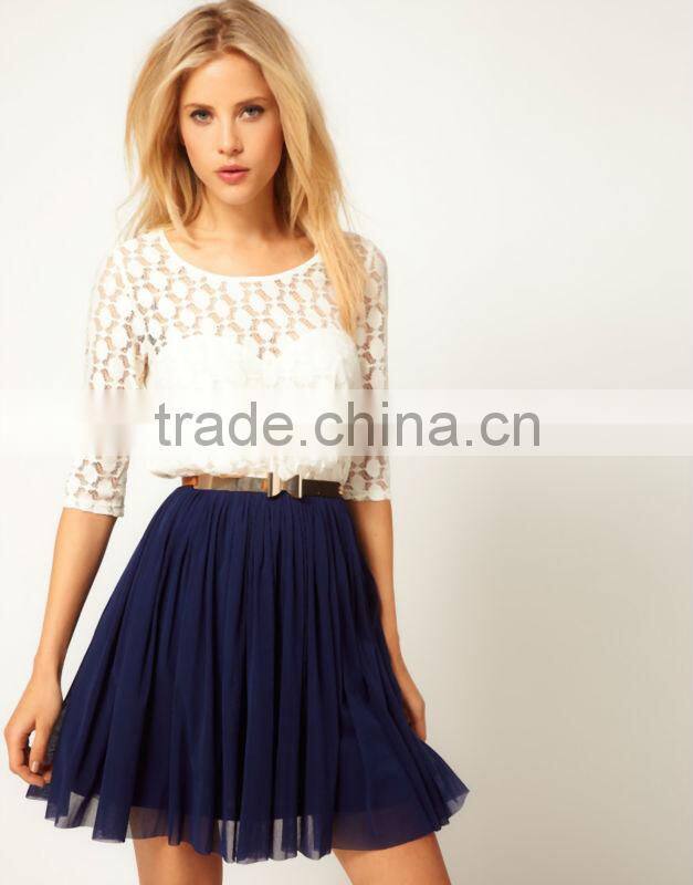 Skater Dress With Spot Lace & Mesh Skirt