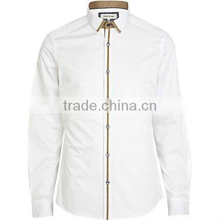 White contrast color trim long sleeve dress shirt