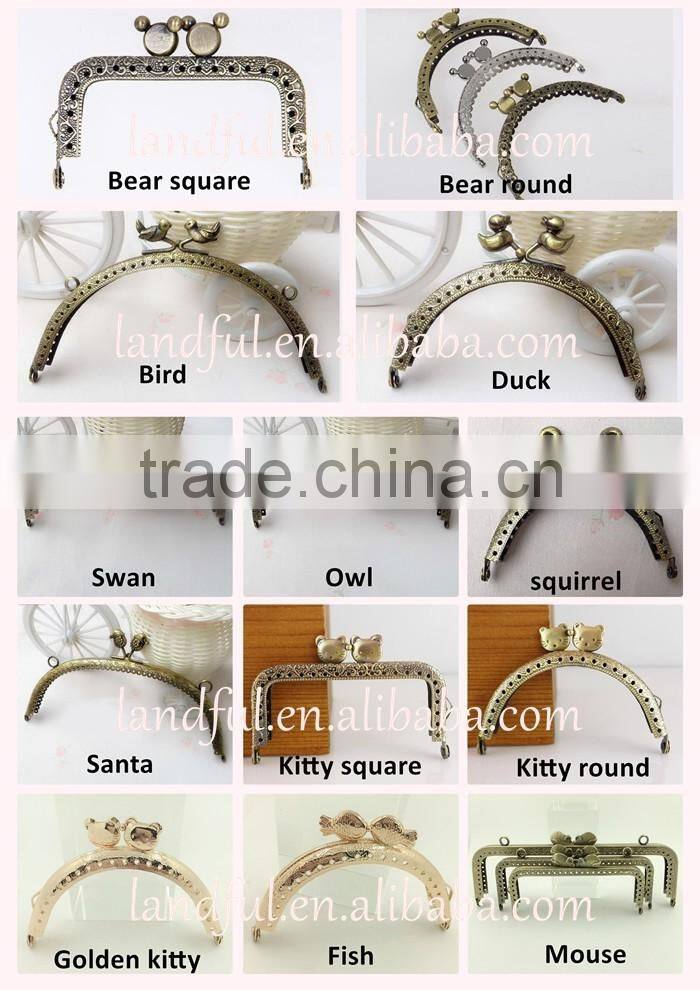 8.5cm Bronze Embossed Pattern Crystal Bead Lotus Metal Purse Clutch Frame