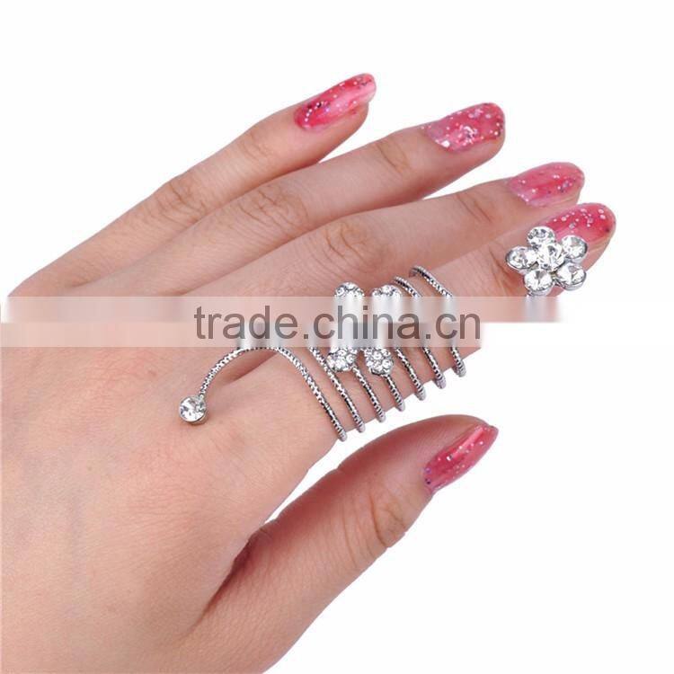Women Alloy Rhinestone flowers Wrap Spiral Finger Rings