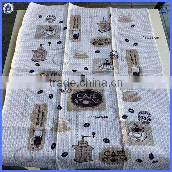 custom printed white cotton waffle weave kitchen towels