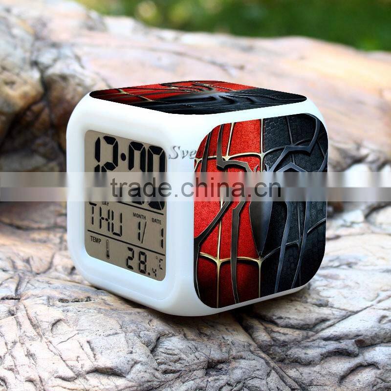 (Low price)2015 Hot Spiderman LED Alarm Clock,glowing led color change digital alarm clock, Spider man Digital Alarm Clock
