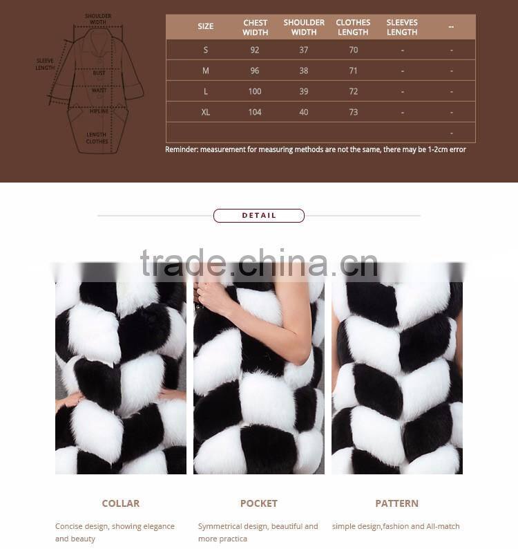 Beautiful black white color fur hand sewing long fur vest women real fox fur gillets