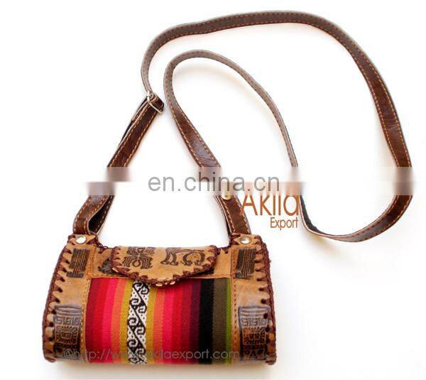 Handmade Embossed Leather Handbag with Aguayo Blanket