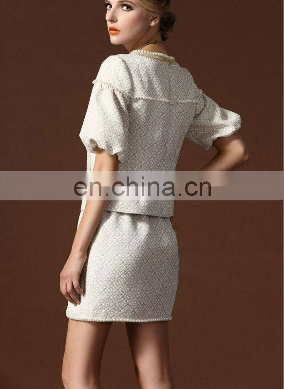 Elegent short sleeve beaded ladies uniform suits