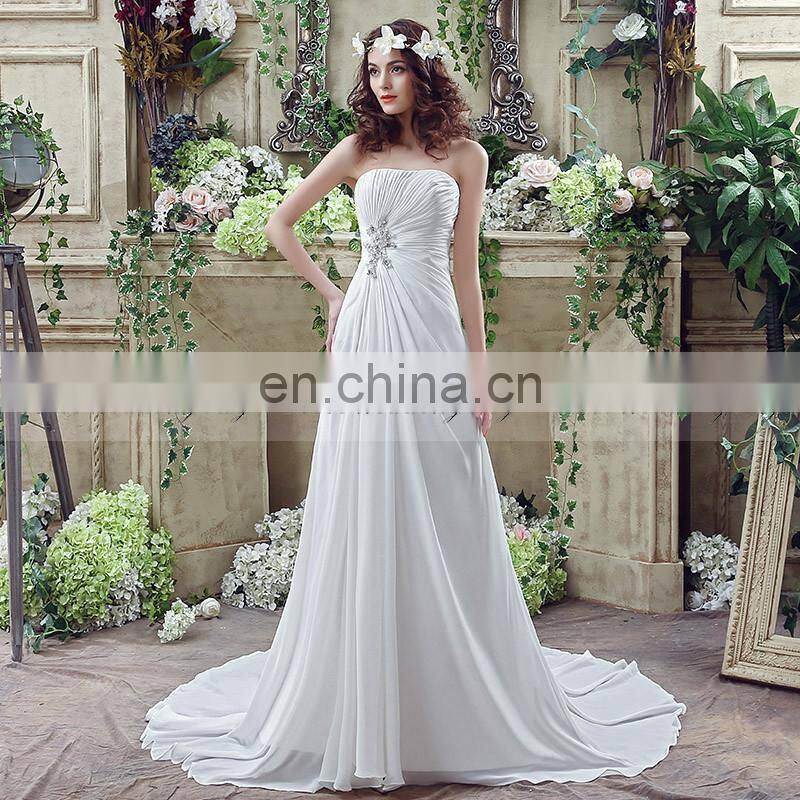 Wholesale Strapless Lace-Up Beaded Chiffon Wedding Dresses SQS035