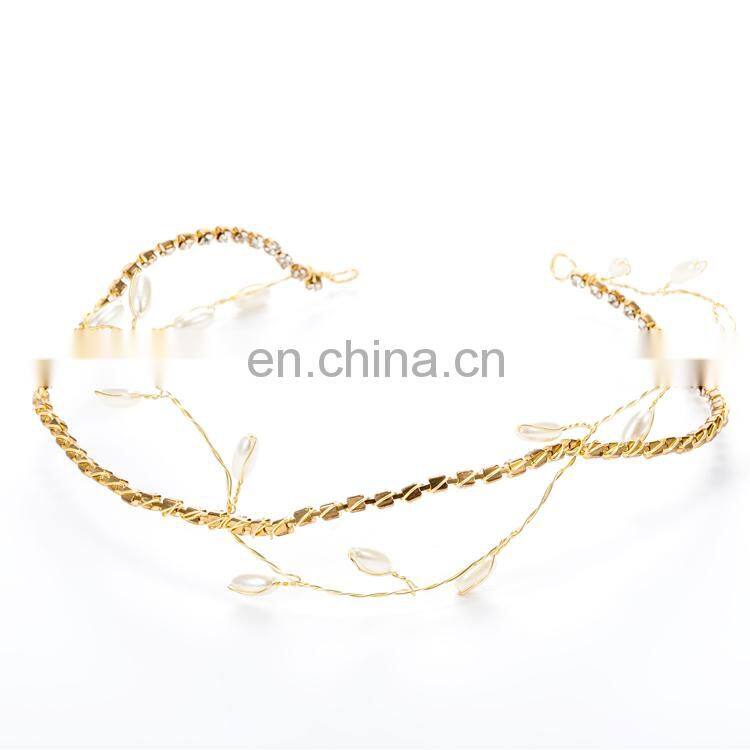 Amelie Simple Design Cheap Rhinestone Chain Pearls Decoration Wedding Bridal Hair Vine Christening Headbands Baby's Breath Vine