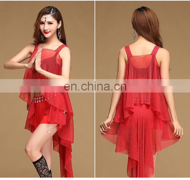 T-5162 Hot sexy shiny fabric stage belly dance costume tank top and skirt suit