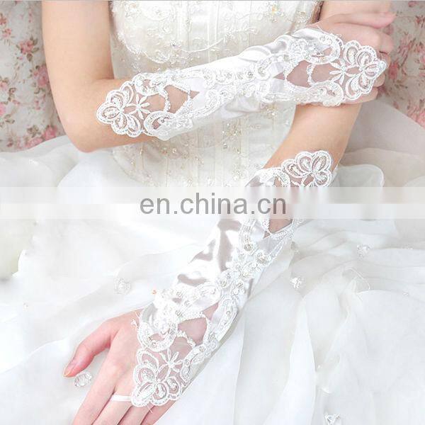 Purple& Red Pretty Appliqued& Sequined Fingerless Long Wedding Glove White pearl beaded satin fingerless wedding bridal gloves