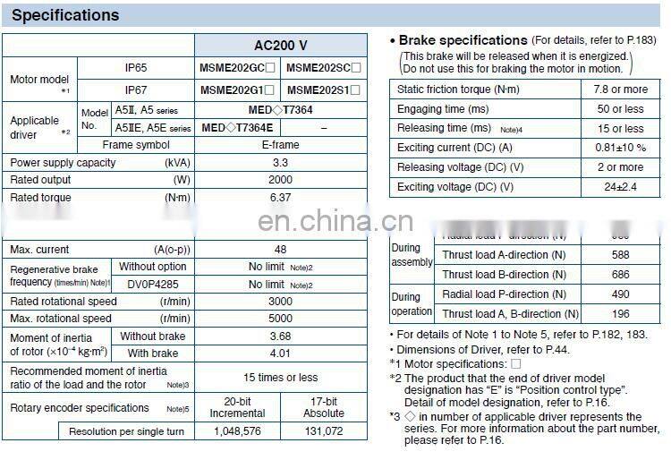Original 3Phase AC P anasonic Servo Motor MSMF042L1U2M+MBDLT25SF For Sewing Machine