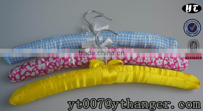PH-YT-052 satin padded hanger for kids wooden hanger flocked satin padded