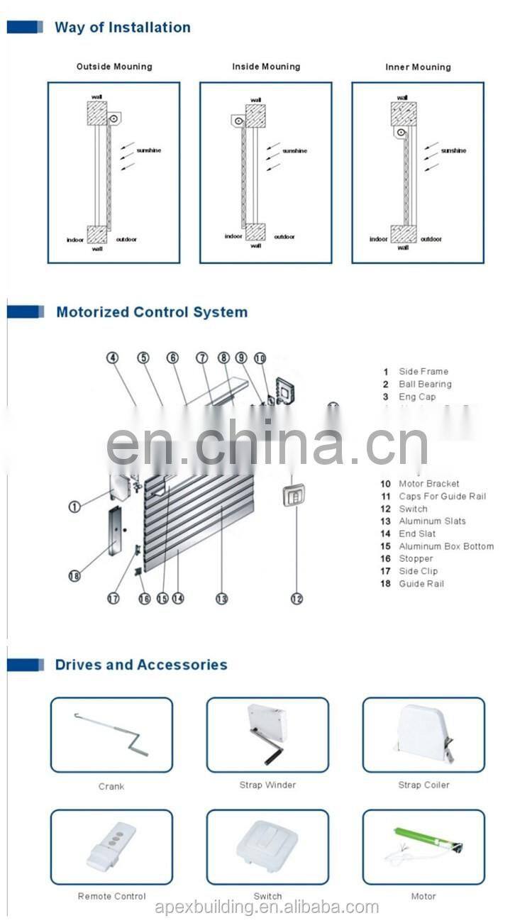 Aluminum alloy roller door electric roll up shutter to ceiling windows