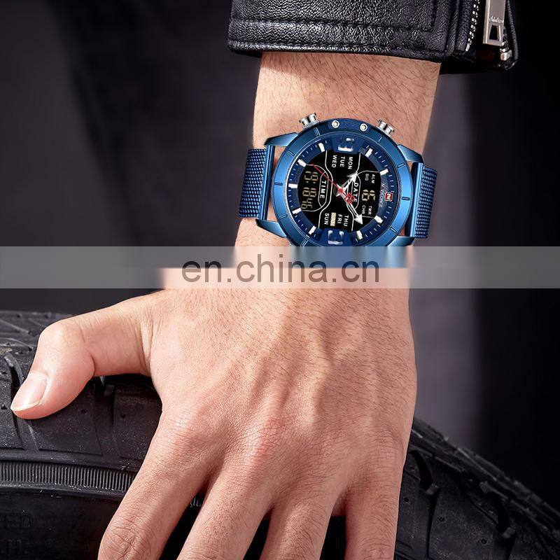 Naviforce 9153 custom blue fashion men quartz wrist watch chronograph private label oem analog digital display led watches