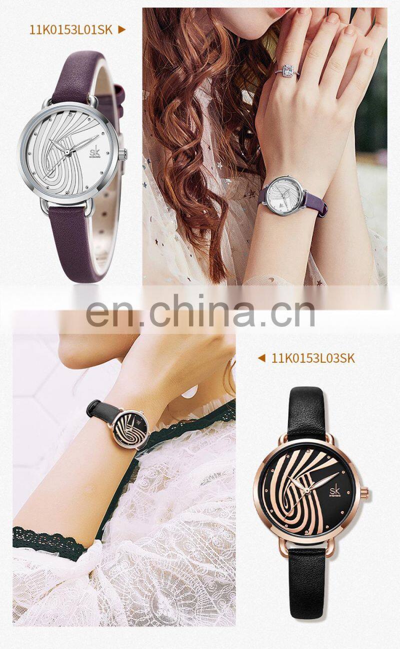 SHENGKE SK0153L Casual Woman White Leather Watches branded watches for girls