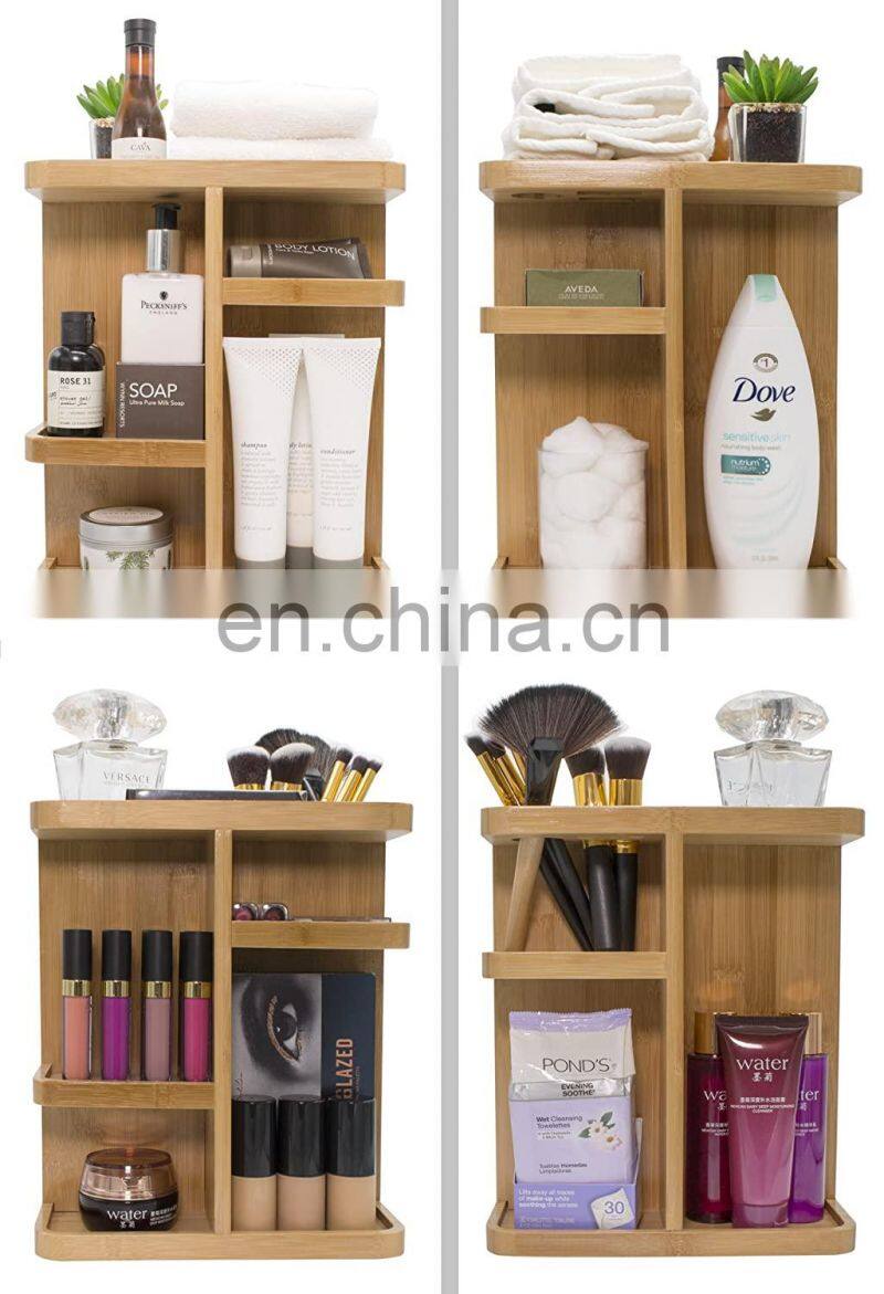 360 degree Bamboo Cosmetic Organizer Multifunction Storage Carousel for Makeup Toiletries and More Great for Vanity Desk