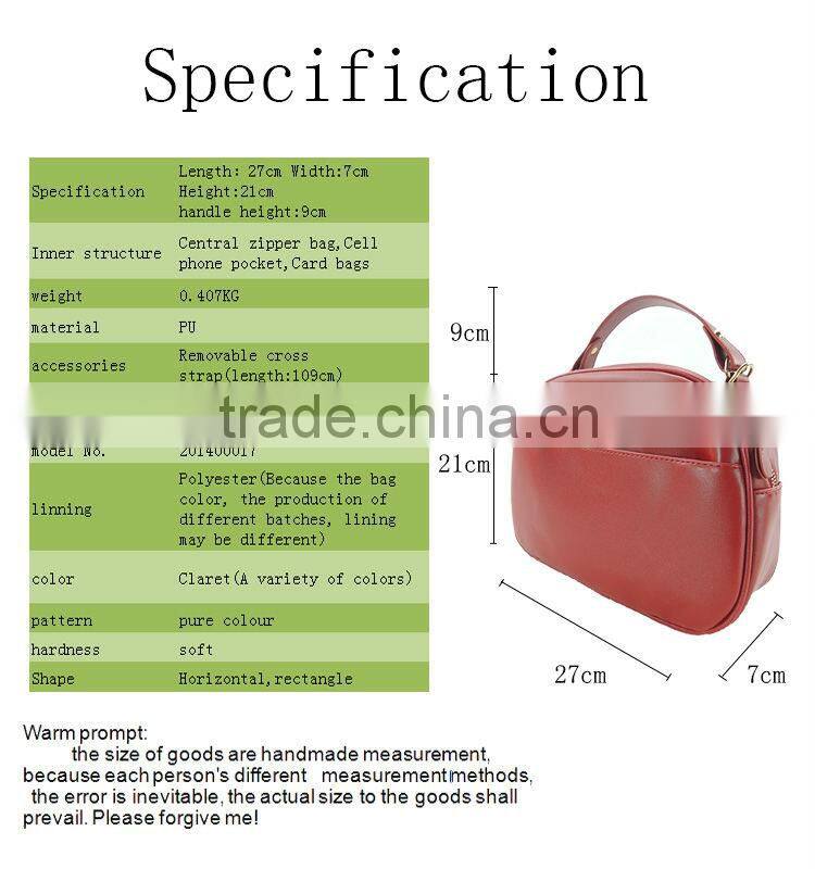 new style maroon pu leather ladies handbag