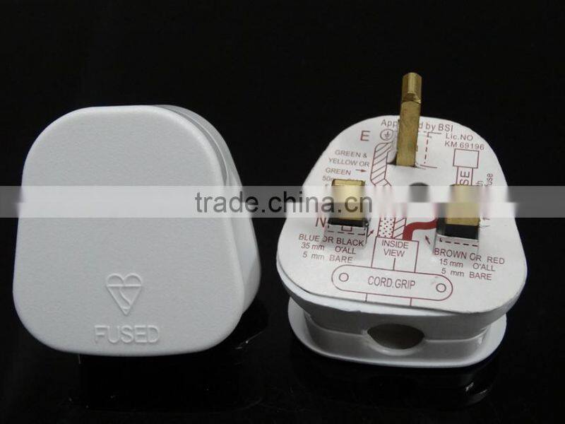 BSI Listed Fused UK AC Power Detachable Rewireable Power Cord Plug
