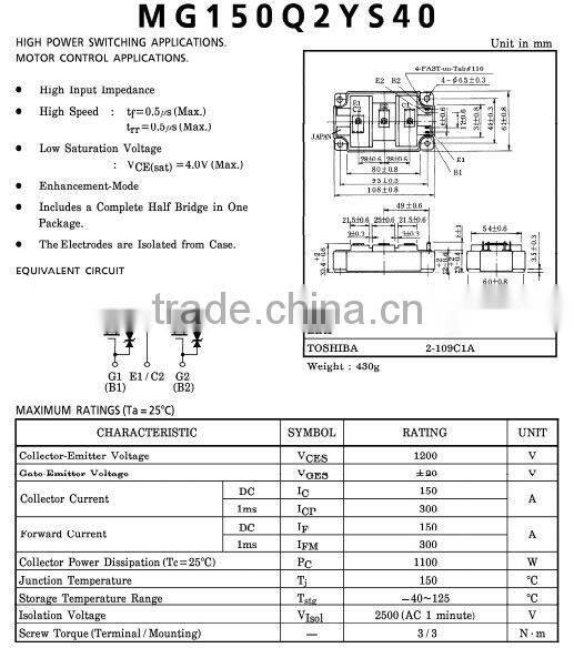 New And Original IC Components For TOSHIBA MG150Q2YS40